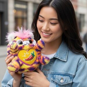 Colorful Striped Stuffed Animal with Heart Design Hot Pepper